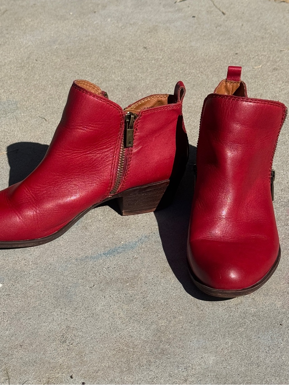 Lucky Brand Red Leather Ankle Booties with Side Zip Sz 7